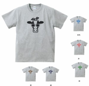 動物　生き物 Tシャツ　おもしろ　おしゃれなCOWガール　Tシャツ　グレー