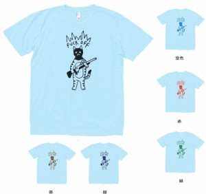 デザインTシャツ　おもしろ　ネコのギャング　水色