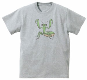 カマキリ　おもしろデザイン　Tシャツ　グレー