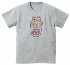 キャットヌードル　おもしろデザイン　Tシャツ　グレー