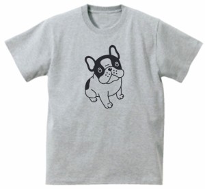 フレンチブルドッグ　おもしろデザイン　Tシャツ　グレー