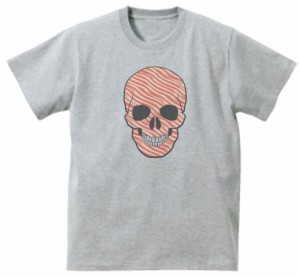 ドクロ　スカル　おもしろデザイン　Tシャツ　グレー