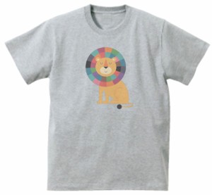 カラフルなライオン　おもしろデザイン　Tシャツ　グレー