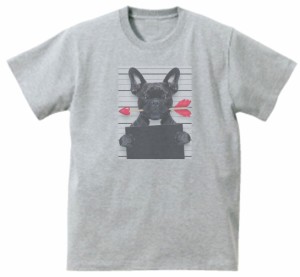 フレンチブルドッグ　おもしろデザイン　Tシャツ　グレー