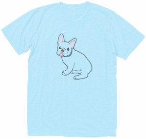 フレンチブルドッグ　おもしろデザイン　Tシャツ　水色