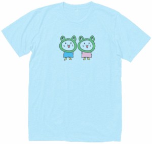 カエルの着ぐるみを着たネコ　おもしろデザイン　Tシャツ　水色