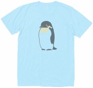 ペンギン　おもしろデザイン　Tシャツ　水色