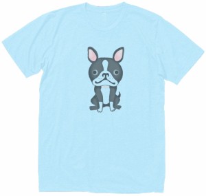 フレンチブルドッグ　おもしろデザイン　Tシャツ　水色