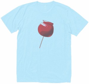 りんご飴　おもしろデザイン　Tシャツ　水色