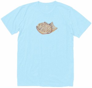 たい焼き　おもしろデザイン　Tシャツ　水色