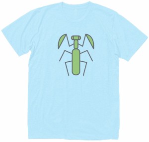 カマキリ　おもしろデザイン　Tシャツ　水色