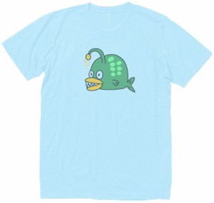 チョウチンアンコウ　おもしろデザイン　Tシャツ　水色