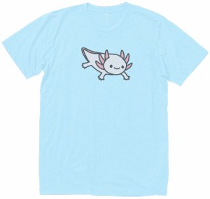 ウーパールーパー　おもしろデザイン　Tシャツ　水色