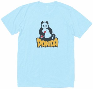 パンダ　おもしろデザイン　Tシャツ　水色