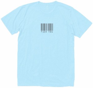 バーコード　FUCK YOU　おもしろデザイン　Tシャツ　水色