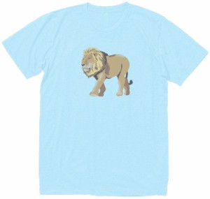 ライオン　おもしろデザイン　Tシャツ　水色