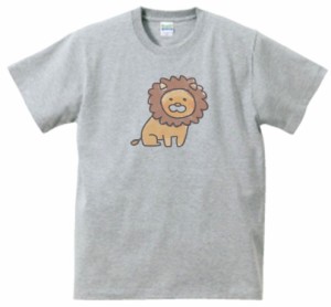 キュートなライオン　動物・生き物　Tシャツ　グレー