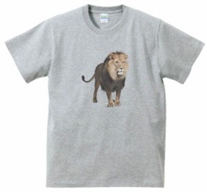 ライオン　動物・生き物　Tシャツ　グレー