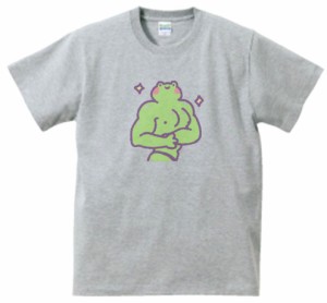 動物・生き物　マッチョカエル　Tシャツ　グレー