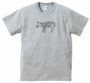 動物・生き物　シマウマ柄のブタ　Tシャツ　グレー