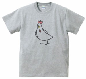 動物・生き物　ニワトリ　Tシャツ　グレー