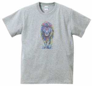 ライオン　動物・生き物　Tシャツ　グレー