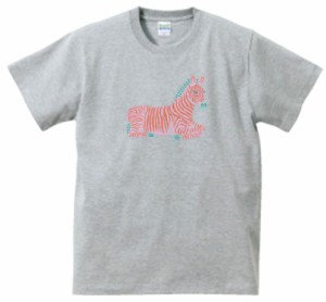 ピンクのシマウマ　動物・生き物　Tシャツ　グレー