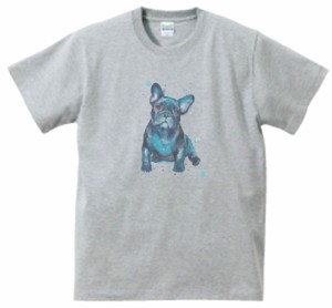 フレンチブルドッグ　動物・生き物　Tシャツ　グレー