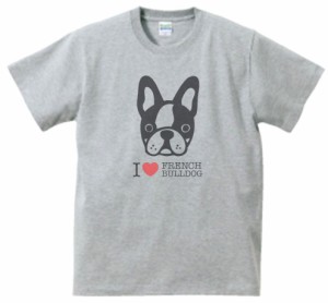 フレンチブルドッグ　動物・生き物　Tシャツ　グレー