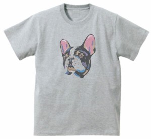 犬　イヌ　フレンチブルドッグ　動物・生き物　Tシャツ　グレー