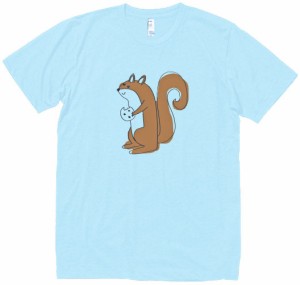 リス　動物・生き物　Tシャツ　水色　