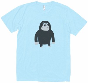 ゴリラ　動物・生き物　Tシャツ　水色