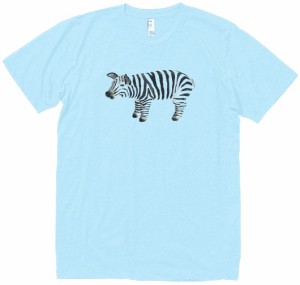 動物・生き物　シマウマ柄のブタ　Tシャツ　水色