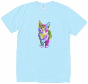 ネコ　猫　動物・生き物　Tシャツ　水色