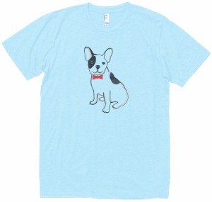 フレンチブルドッグ　動物・生き物　Tシャツ　水色