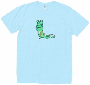 ワニ　動物・生き物　Tシャツ　水色