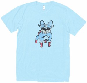 アメリカンフレンチブルドッグ　動物・生き物　Tシャツ　水色