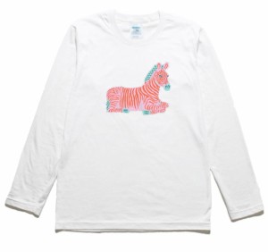 ピンクのシマウマ　動物・生き物　長袖Tシャツ　ロングスリーブ