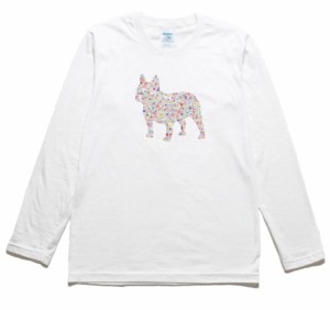 フレンチブルドッグ　フラワー　動物・生き物　長袖Tシャツ　ロングスリーブ