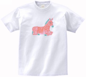 ピンクのシマウマ　動物・生き物　Tシャツ　白