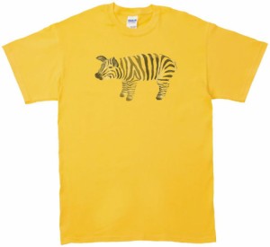 動物・生き物　シマウマ柄のブタ　Tシャツ　イエロー