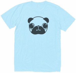 動物　生き物　パグ　Tシャツ　水色