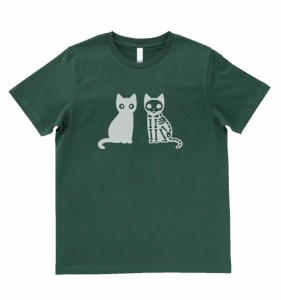 動物　生き物　ネコ　猫　Tシャツ　モスグリーン