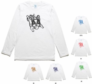 動物　生き物　フレンチブルドッグ　長袖　ロングスリーブ　Tシャツ　白色