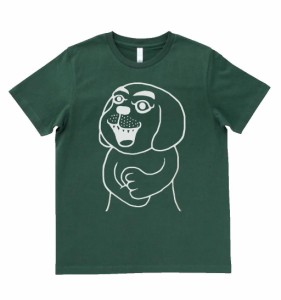 デザインTシャツ　変な犬　Tシャツ　モスグリーン