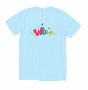 文字　Tシャツ　WOW!　水色