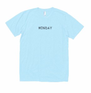 文字　Tシャツ　MONDAY　水色