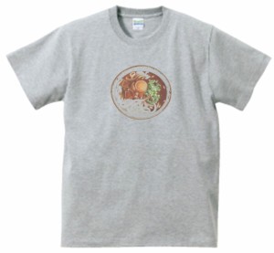 カレーうどん　食べ物・飲み物　Tシャツ　グレー