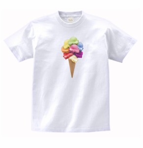 食べ物　野菜　Tシャツ　カラフルアイスクリーム　白