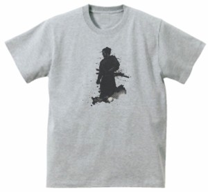 侍　墨絵　デザイン・アート　Tシャツ　グレー